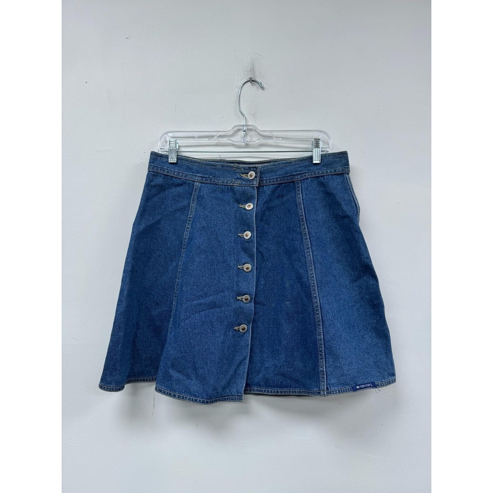 Vintage No Excuses Skirt 30" 15/16 Blue Denim Button A-Line Femme Fatale Y2K‎